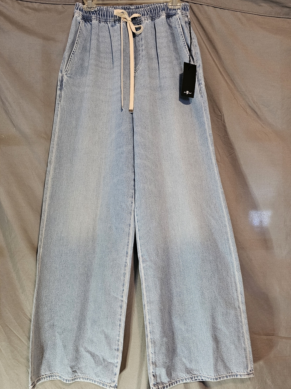 7 For All Mankind NWT Light Blue Wide-Leg Drawstring Jeans